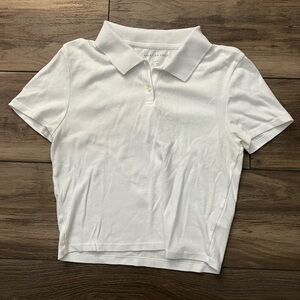 American Eagle white cropped polo shirt